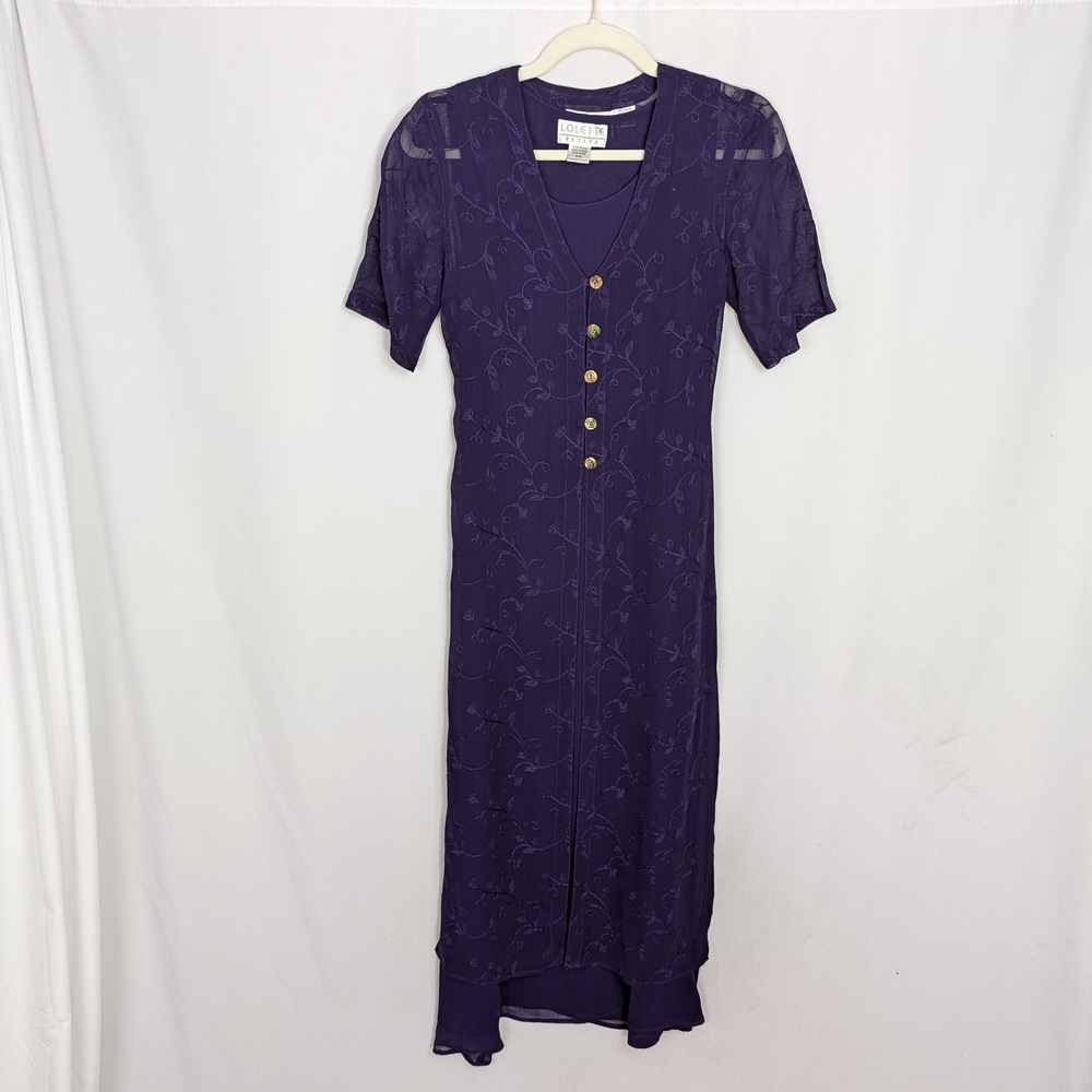 Purple V-Neck Button-Front Midi Dress
